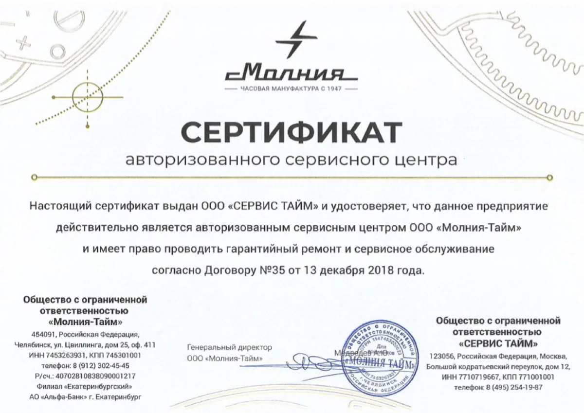 Сертификат ЧМ Молния